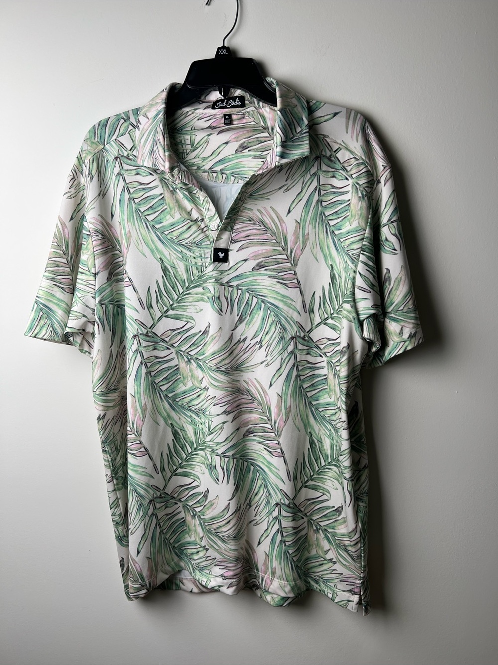 Men’s Bad Birdie XL Polo Short Sleeve 
Shirt Palm Leaf design
